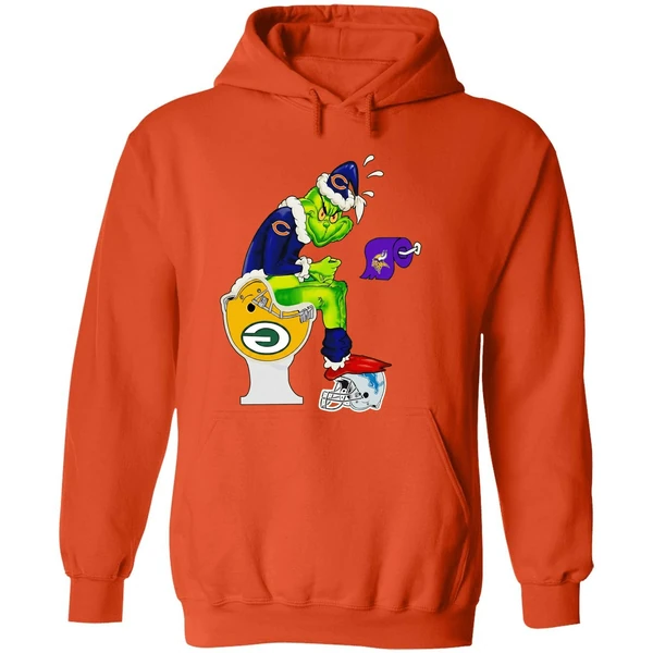 Grinch Chicago Bears Sitting On Green Bay Packers Minnesota Vikings Toilet Hoodie - Image 6