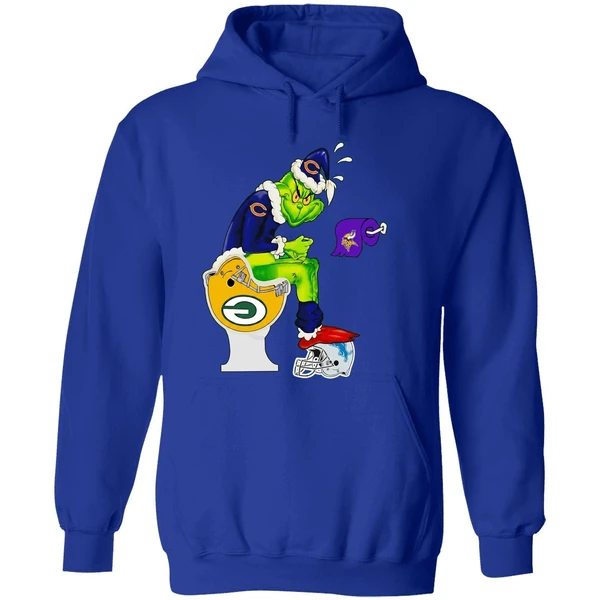 Grinch Chicago Bears Sitting On Green Bay Packers Minnesota Vikings Toilet Hoodie - Image 7