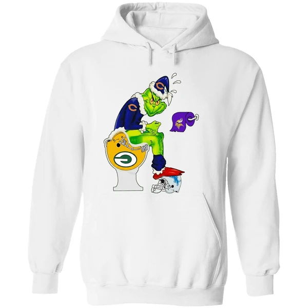 Grinch Chicago Bears Sitting On Green Bay Packers Minnesota Vikings Toilet Hoodie - Image 8