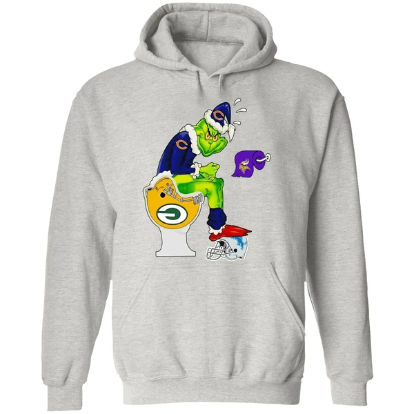 Grinch Chicago Bears Sitting On Green Bay Packers Minnesota Vikings Toilet Hoodie - Image 9
