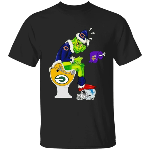 Grinch Chicago Bears Sitting On Green Bay Packers Minnesota Vikings Toilet Shirt