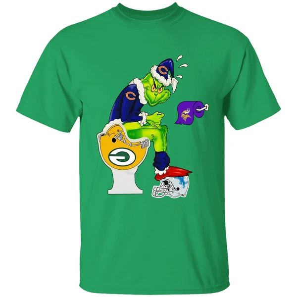 Grinch Chicago Bears Sitting On Green Bay Packers Minnesota Vikings Toilet Shirt - Image 2