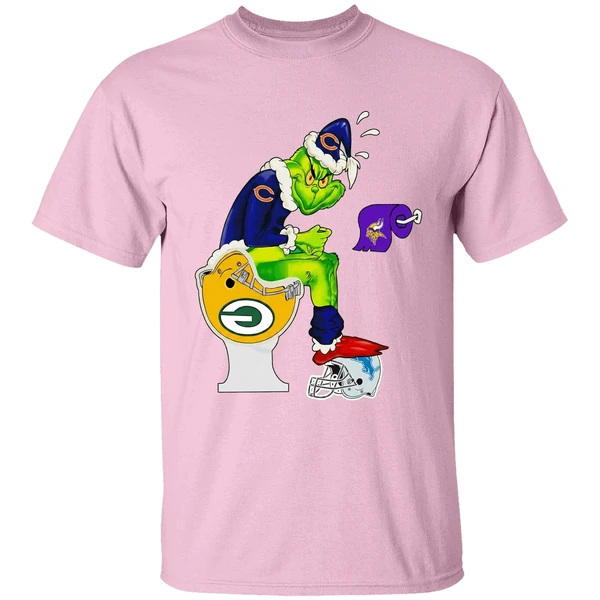 Grinch Chicago Bears Sitting On Green Bay Packers Minnesota Vikings Toilet Shirt - Image 3