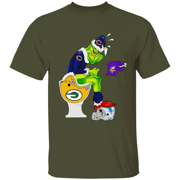 Grinch Chicago Bears Sitting On Green Bay Packers Minnesota Vikings Toilet Shirt - Image 4