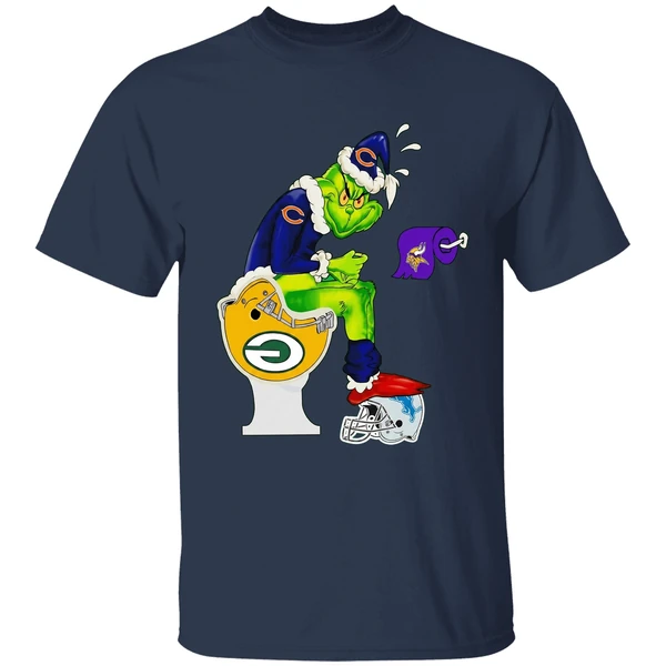 Grinch Chicago Bears Sitting On Green Bay Packers Minnesota Vikings Toilet Shirt - Image 5