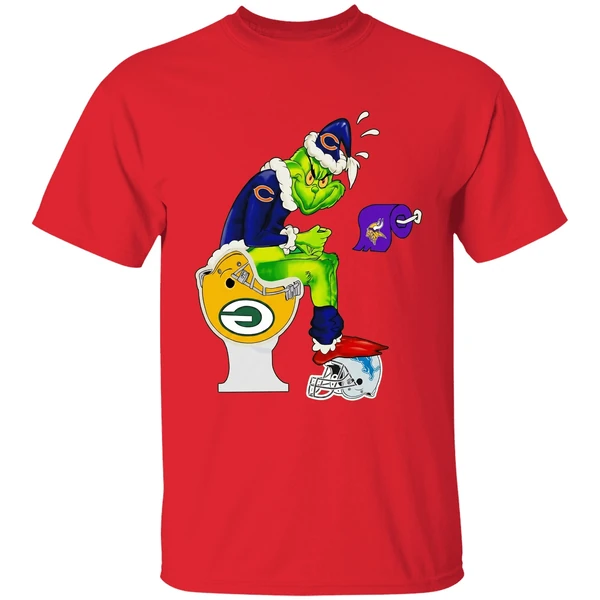 Grinch Chicago Bears Sitting On Green Bay Packers Minnesota Vikings Toilet Shirt - Image 7
