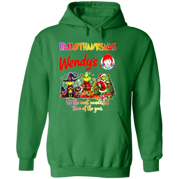 Grinch Hallothanksmas Wendys Its The Most Wonderful Time Of The Year Hoodie - Image 2