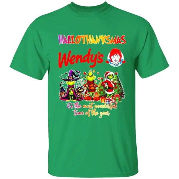 Grinch Hallothanksmas Wendys Its The Most Wonderful Time Of The Year Shirt - Image 8