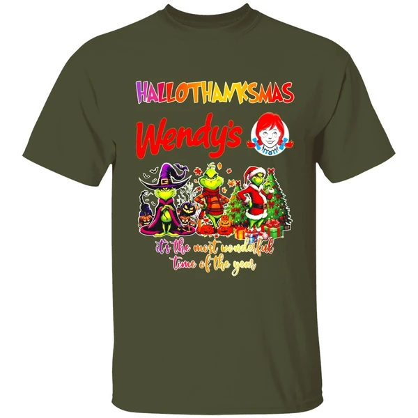 Grinch Hallothanksmas Wendys Its The Most Wonderful Time Of The Year Shirt - Image 9