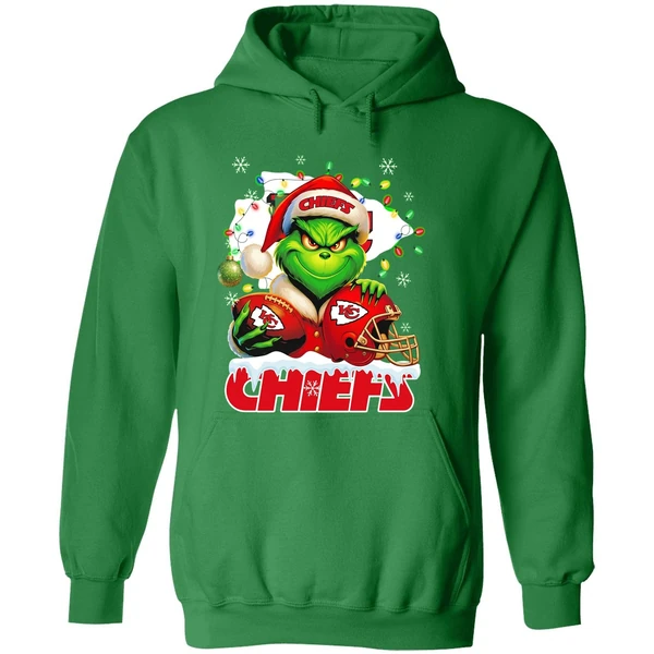 Grinch Kansas City Chiefs Christmas Light Chriast Hoodie - Image 2