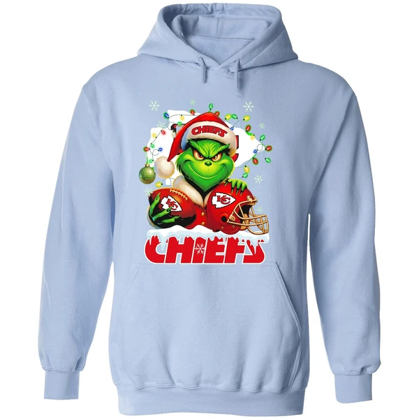Grinch Kansas City Chiefs Christmas Light Chriast Hoodie - Image 4