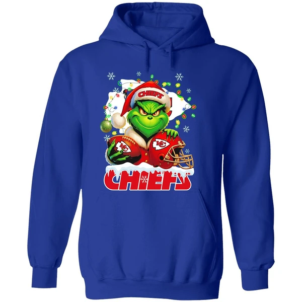 Grinch Kansas City Chiefs Christmas Light Chriast Hoodie - Image 7