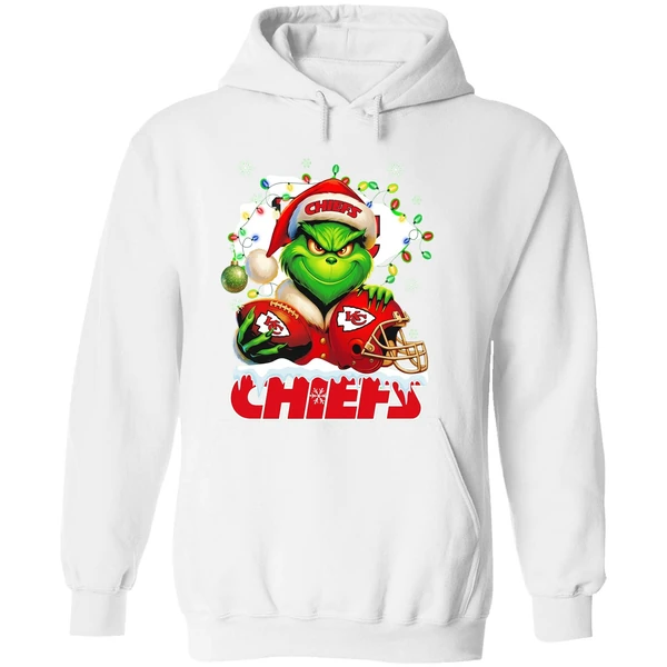 Grinch Kansas City Chiefs Christmas Light Chriast Hoodie - Image 8