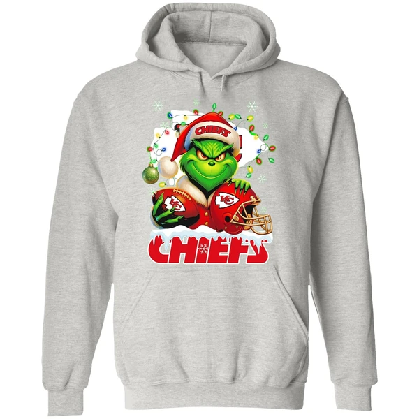 Grinch Kansas City Chiefs Christmas Light Chriast Hoodie - Image 9
