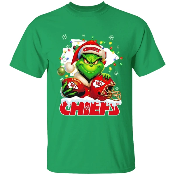 Grinch Kansas City Chiefs Christmas Light Chriast Shirt - Image 2