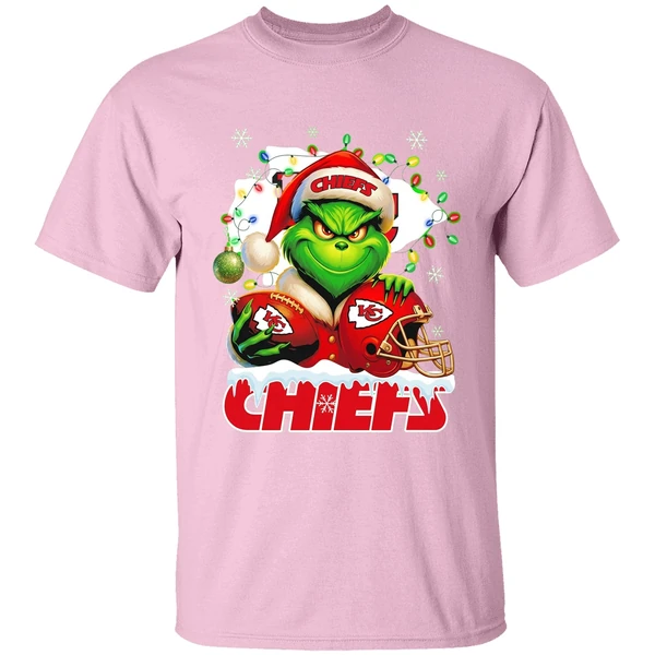 Grinch Kansas City Chiefs Christmas Light Chriast Shirt - Image 3