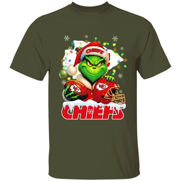 grinch kansas city chiefs christmas light chriast shirt militarygreen