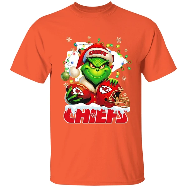 grinch kansas city chiefs christmas light chriast shirt orange