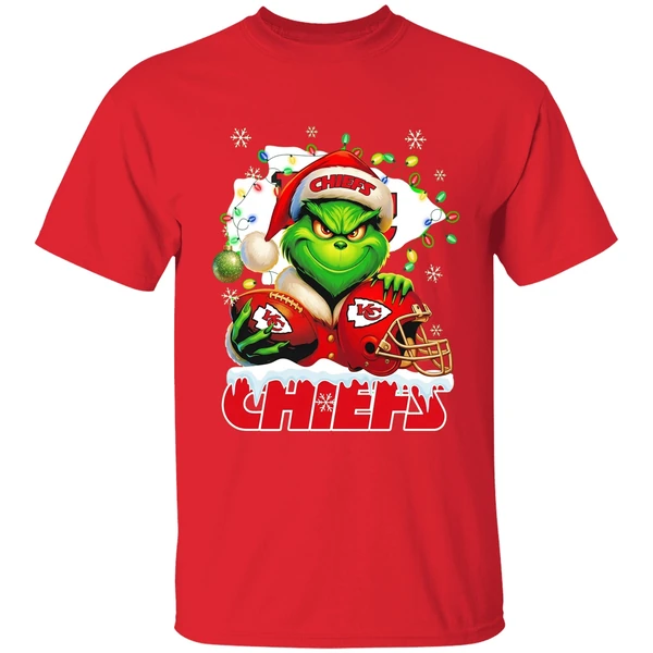 Grinch Kansas City Chiefs Christmas Light Chriast Shirt - Image 7