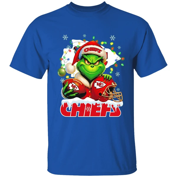 Grinch Kansas City Chiefs Christmas Light Chriast Shirt - Image 8