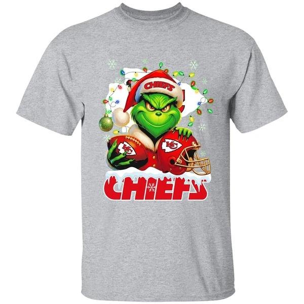 Grinch Kansas City Chiefs Christmas Light Chriast Shirt - Image 9