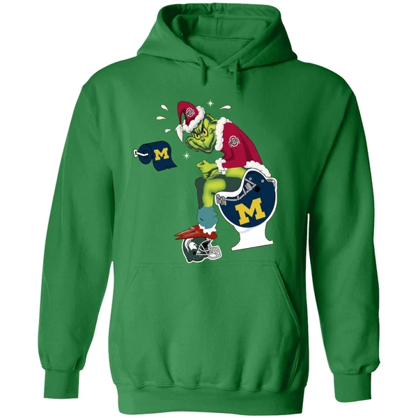 Grinch Ohio State Buckeyes Shit On Michigan Wolverines Helmet Toilet Hoodie - Image 2