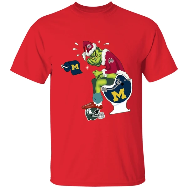 Grinch Ohio State Buckeyes Shit On Michigan Wolverines Helmet Toilet Shirt - Image 7