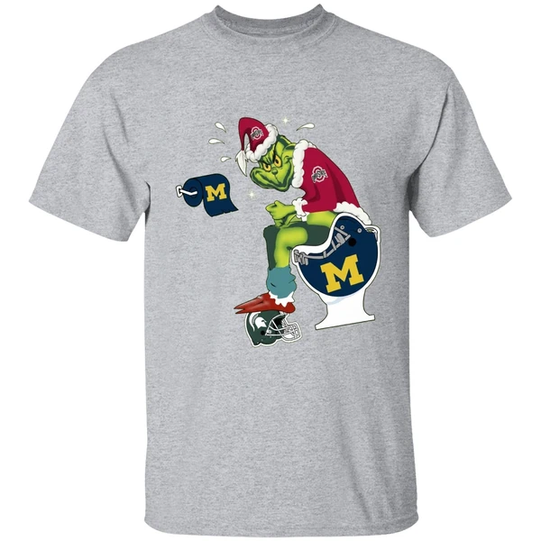 Grinch Ohio State Buckeyes Shit On Michigan Wolverines Helmet Toilet Shirt - Image 9