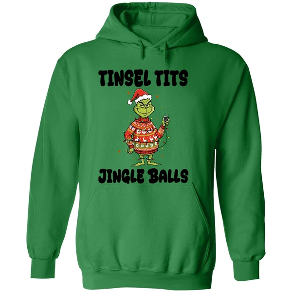 Grinch Santa Claus Tinsel Tits Jingle Balls Merry Christmas Hoodie - Image 2
