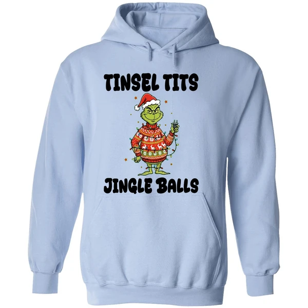 Grinch Santa Claus Tinsel Tits Jingle Balls Merry Christmas Hoodie - Image 4