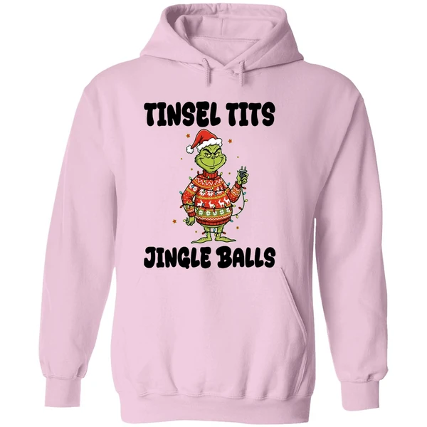 Grinch Santa Claus Tinsel Tits Jingle Balls Merry Christmas Hoodie - Image 5