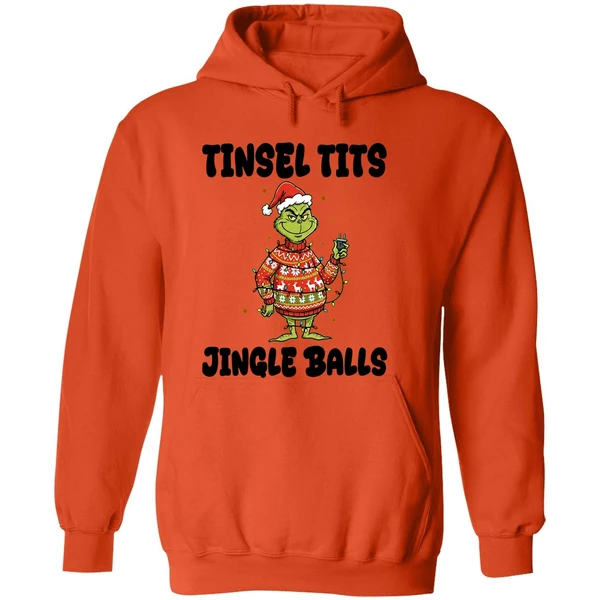 Grinch Santa Claus Tinsel Tits Jingle Balls Merry Christmas Hoodie - Image 6
