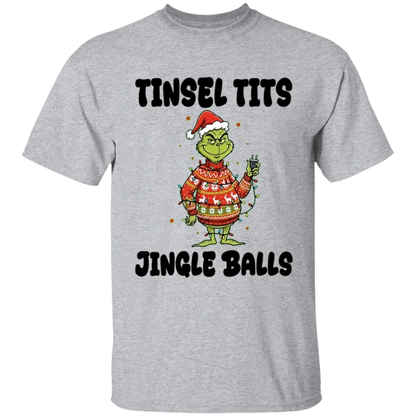 grinch santa claus tinsel tits jingle balls merry christmas shirt sportgrey