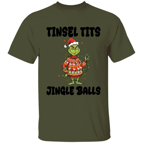 Grinch Santa Claus Tinsel Tits Jingle Balls Merry Christmas Shirt - Image 9