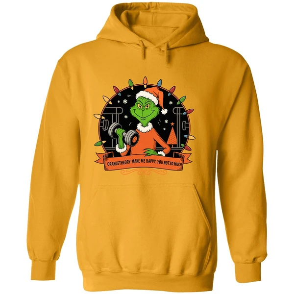 Grinch Santa Orange Theory Make Me Happy You Not So Much Christmas Lights Hoodie