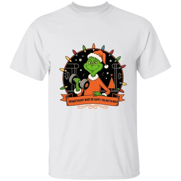 Grinch Santa Orange Theory Make Me Happy You Not So Much Christmas Lights Shirt