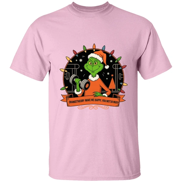 Grinch Santa Orange Theory Make Me Happy You Not So Much Christmas Lights Shirt - Image 2