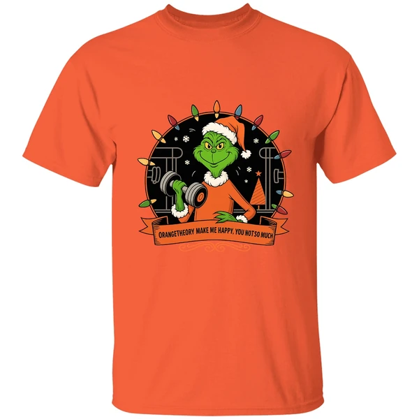 Grinch Santa Orange Theory Make Me Happy You Not So Much Christmas Lights Shirt - Image 3