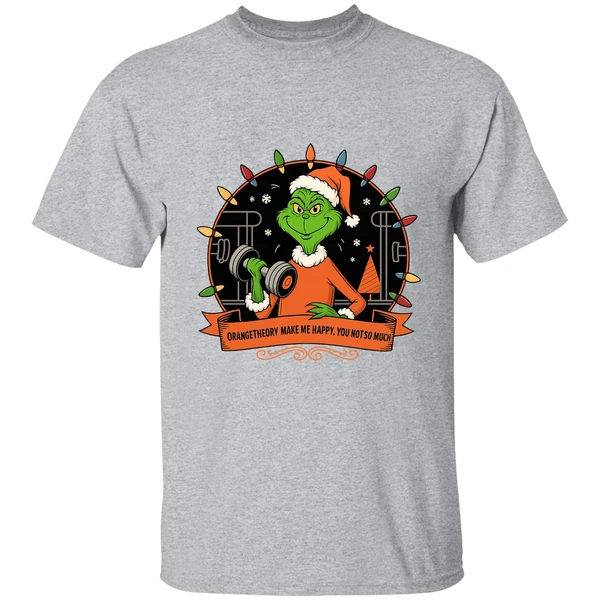 Grinch Santa Orange Theory Make Me Happy You Not So Much Christmas Lights Shirt - Image 6