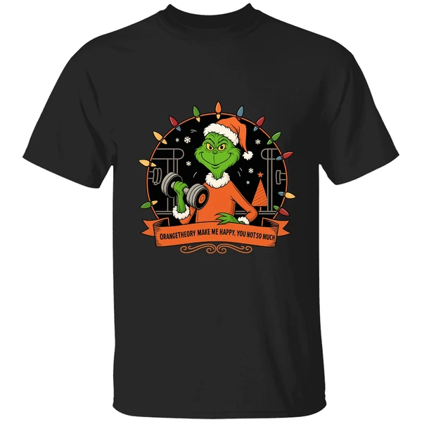 Grinch Santa Orange Theory Make Me Happy You Not So Much Christmas Lights Shirt - Image 7