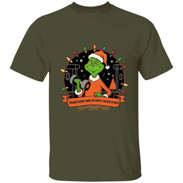Grinch Santa Orange Theory Make Me Happy You Not So Much Christmas Lights Shirt - Image 9