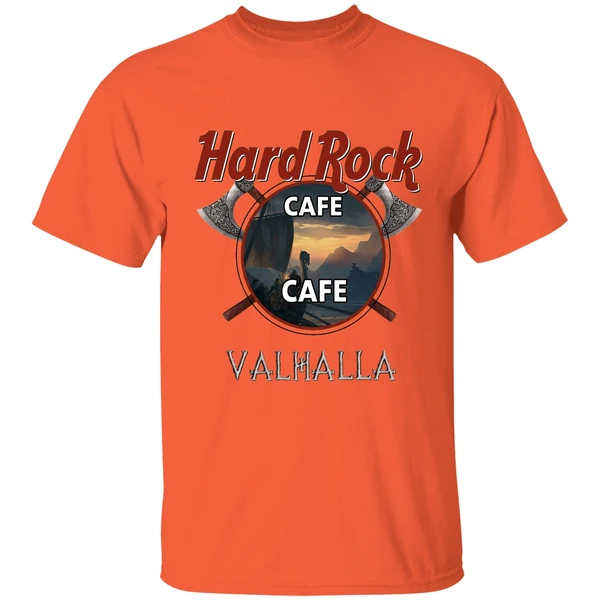 hard rock cafe valhalla shirt orange