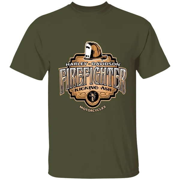 Harley Davidson Fire Fighter Kicking Ash Motorcycles Shirt - Image 4