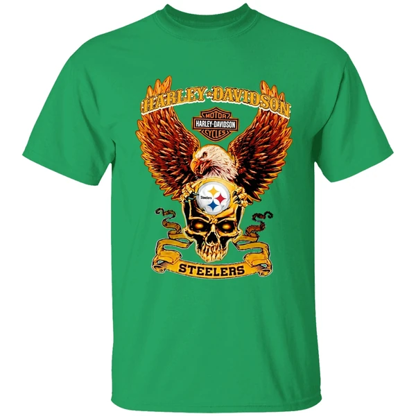 Harley Davidson Skull Pittsburgh Steelers Shirt - Image 2