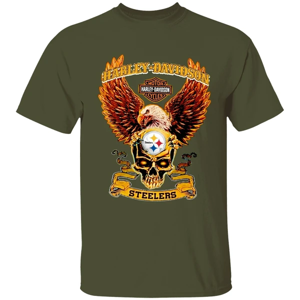Harley Davidson Skull Pittsburgh Steelers Shirt - Image 4