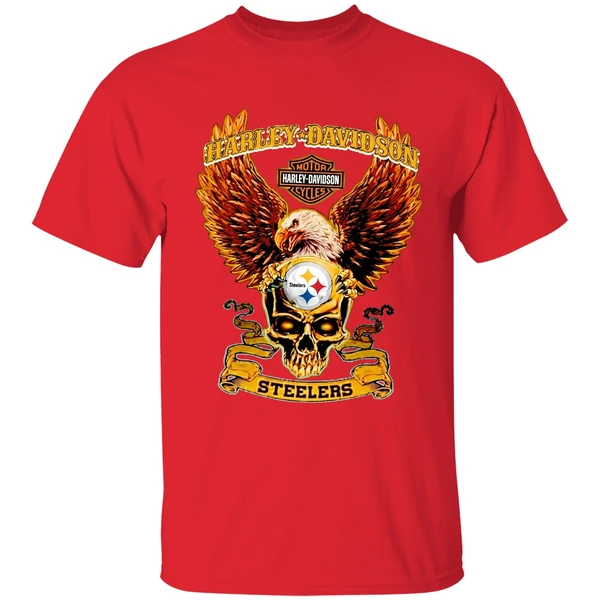 Harley Davidson Skull Pittsburgh Steelers Shirt - Image 7