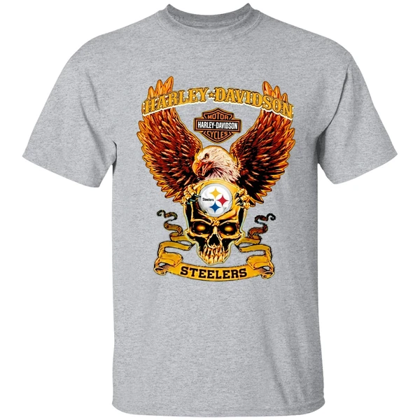 Harley Davidson Skull Pittsburgh Steelers Shirt - Image 9