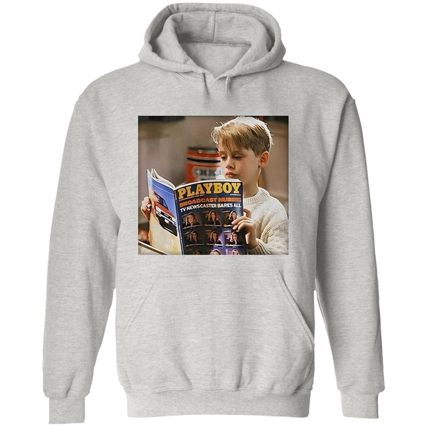 Home Alone Kid Reading Playboy Meme Hoodie - Image 9