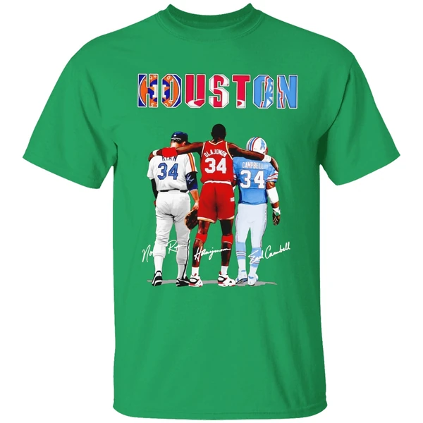 Houston Astros Nolan Ryan Houston Rockets Hakeem Olajuwon Houston Oilers Earl Campbell Shirt - Image 2