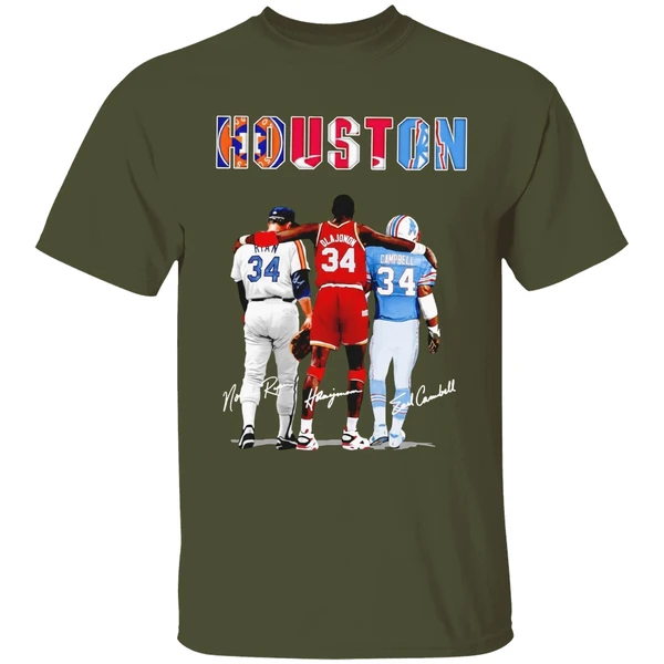 Houston Astros Nolan Ryan Houston Rockets Hakeem Olajuwon Houston Oilers Earl Campbell Shirt - Image 4